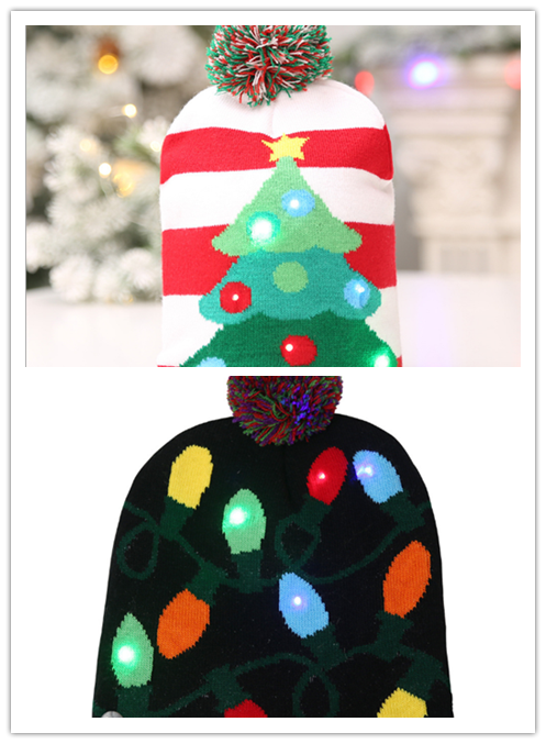 Christmas Decoration Knitted LED Light Cap Christmas Tree Snowman Adult Child Hat