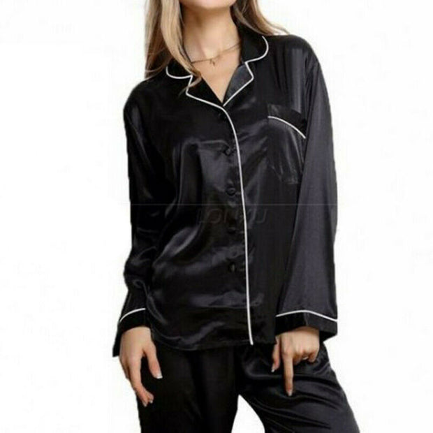 Women Sleepwear Satin Pajamas Sets Long Sleeve Autumn Sleepwear Faux Silk Pajamas Suit Female Homewear
