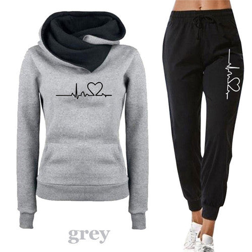 Women Tracksuit Pullovers Hoodies and Black Pants Autumn