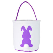 Happy Easter Burlap Bunny Ears Bags Easter Basket Canvas Bunny Buckets Easter Tote Bags with Rabbit Tail Kids Gift