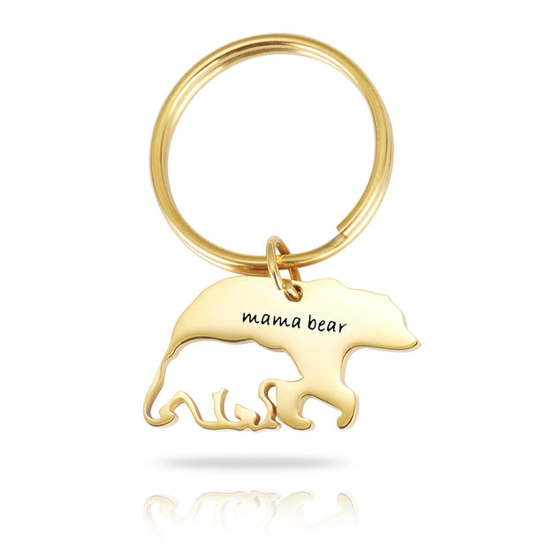 Mother's Day Jewelry Stainless Steel Keychain Mama bear Thanksgiving Mother Bear Gift With Surface Coating