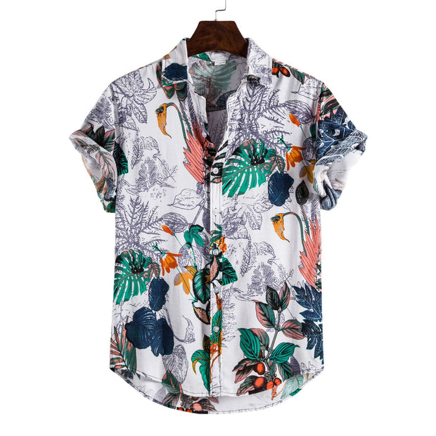 Casual Short-sleeved Floral Shirt Plus Size Shirt Men
