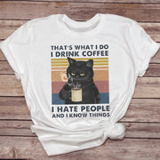 Female Tshirt Clothing Pet-Drinking-Coffee Funny Cat Tops