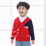 Small fish V-neck single breasted sweater for children