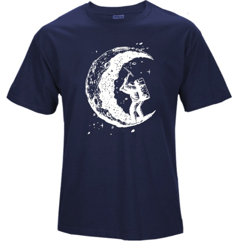 Digging The Moon Print Casual Mens O-neck T Shirts Fashion Men's Tops Men T-shirt Short Sleeve Men Tshirt