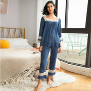 New Casual Solid Color Lace Stitching Home Wear For Autumn And Winter