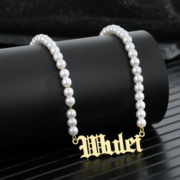 Stainless Steel Custom Name Pearl Necklace Ins Style