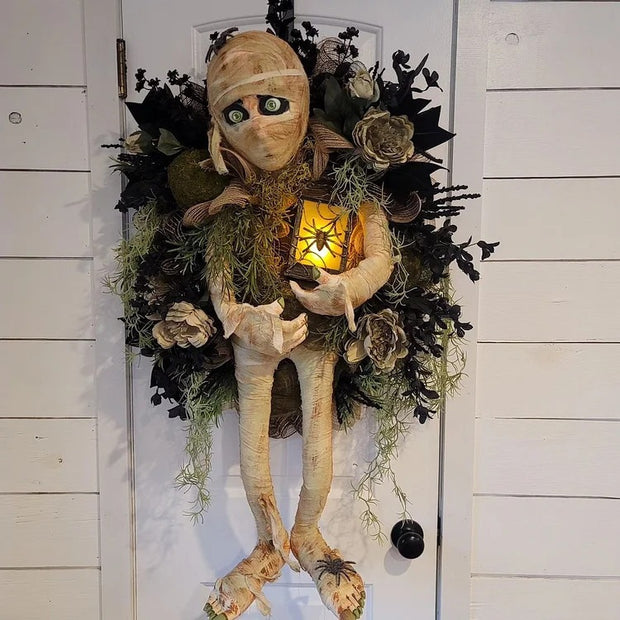 Mummy Halloween Wreath Door Pendant Haunted House Decoration Portable Ghost Festival Horror Wreath Party Supplies Decoration