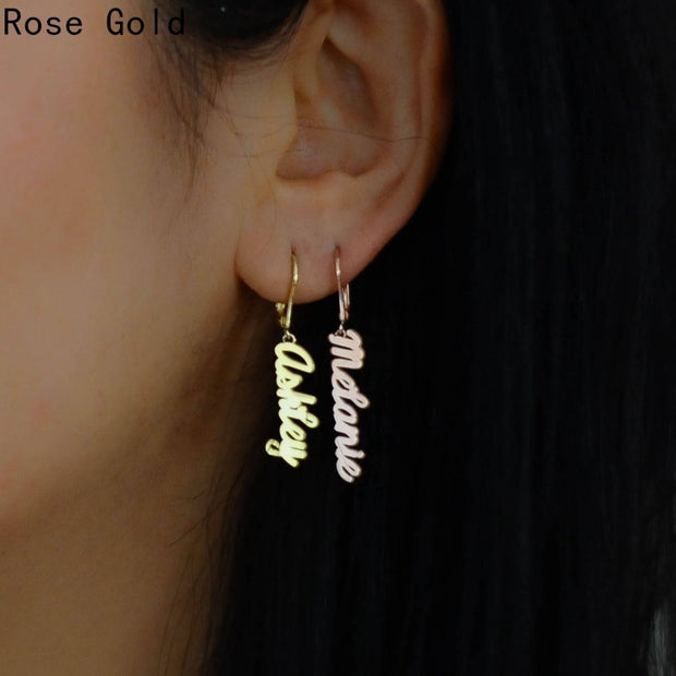 Custom Vertical Name Earrings Dangle Jewelry for Women Stainless Steel