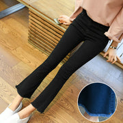 Korean nine Skinny Jeans Girl fringed edges flared bell bottoms 9 jeans