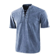 Retro Shirt Men Tie Collar Short-sleeved Shirt Summer