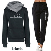 Women Tracksuit Pullovers Hoodies and Black Pants Autumn