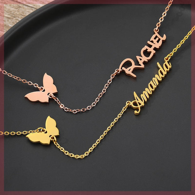 Custom Name Necklace With Heart Butterfly Personlized Namepl