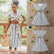 Children's Clothing Baby Girl Suit Striped Sleeveless Short Top And Long Skirt
