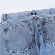 Solid Color Washed Raw Edge Jeans Men