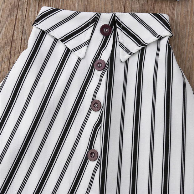 Children's Clothing Baby Girl Suit Striped Sleeveless Short Top And Long Skirt