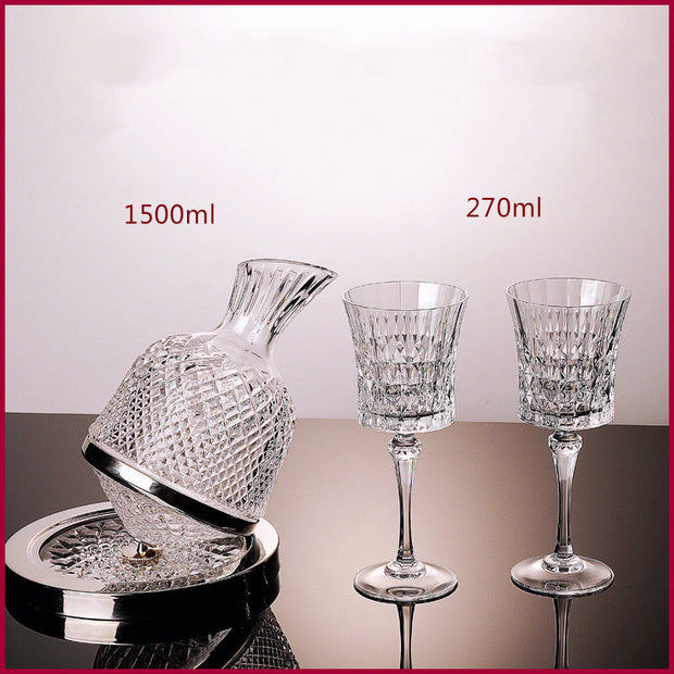 Crystal-cut Rotating Top Tumbler Crystal Glass Red Wine Decanter Set