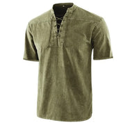 Retro Shirt Men Tie Collar Short-sleeved Shirt Summer