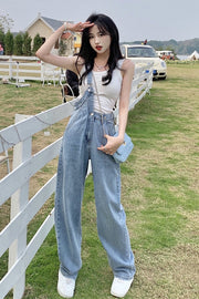 American Hot Girl Suspenders Jeans With Irregular Design