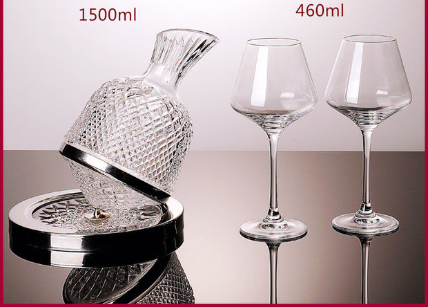 Crystal-cut Rotating Top Tumbler Crystal Glass Red Wine Decanter Set