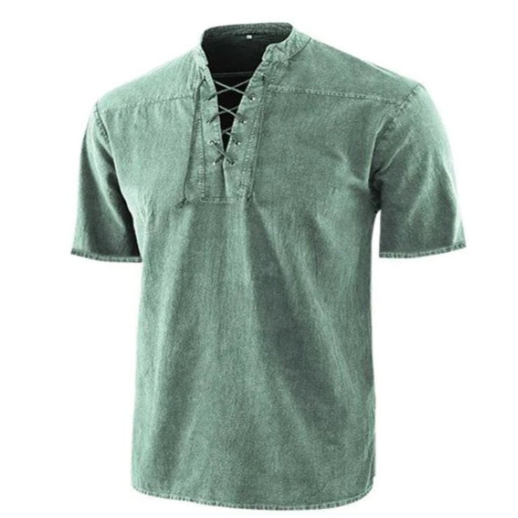 Retro Shirt Men Tie Collar Short-sleeved Shirt Summer