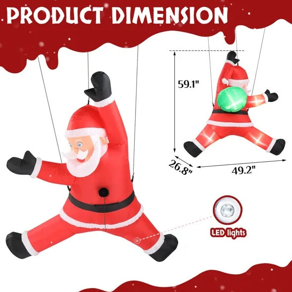 4.9 FT Lighted Christmas Inflatable Decoration, Inflatable Hanging Santa Claus With Gift Bag, Funny Blow Up Yard Decorations With Built-in LED Lights For Holiday Party Front Yard Lawn Garden Decor