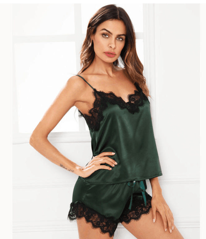 Lace Trim Satin Sleeveless Sleepwear