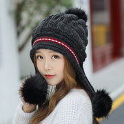 Cozy Knit Fleece-Feel Beanie With Ear Flaps & Pompom Warm Winter Hat For Women Perfect For Skiing & Outdoor Activities