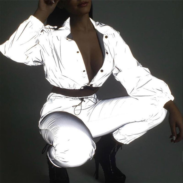 Luminous reflective jacket women silver jacket