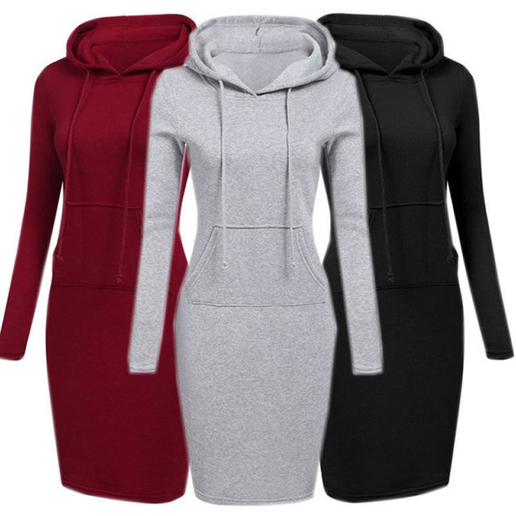 Autumn Winter Women Hoodies Sweatshirts Long-sleeved Dress