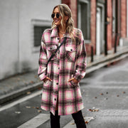 Temperament Leisure Long Plaid Tup Cardigan Coat