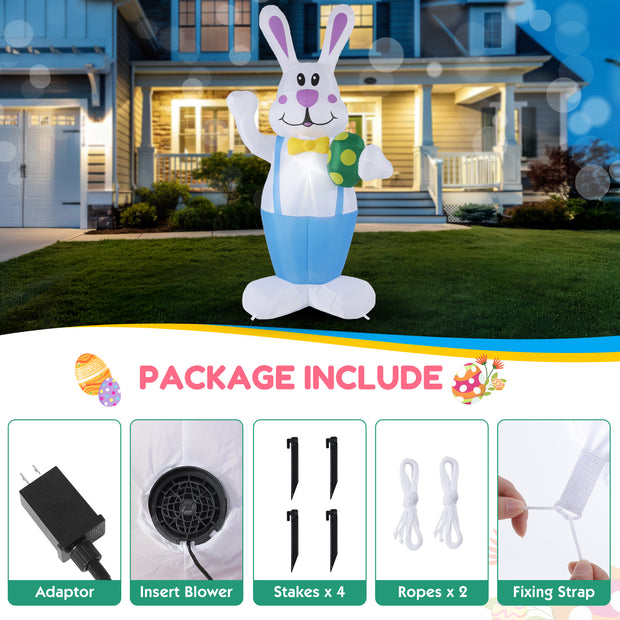 6.2FT Luminous LED Cartoon Easter Inflatable Rabbit Easter 4FT Inflatable Bunny Outdoor Decorations, Blow Up LED Lighted Giant Rabbit With Egg, Holiday Outside Decor For Home, Yard, Lawn, Garden