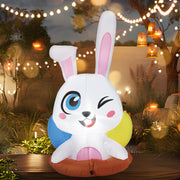 6.2FT Luminous LED Cartoon Easter Inflatable Rabbit Easter 4FT Inflatable Bunny Outdoor Decorations, Blow Up LED Lighted Giant Rabbit With Egg, Holiday Outside Decor For Home, Yard, Lawn, Garden