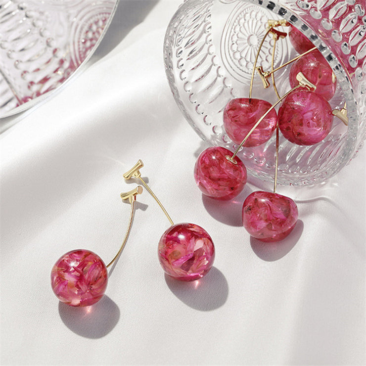 Cherry Long Dried Flower Earrings