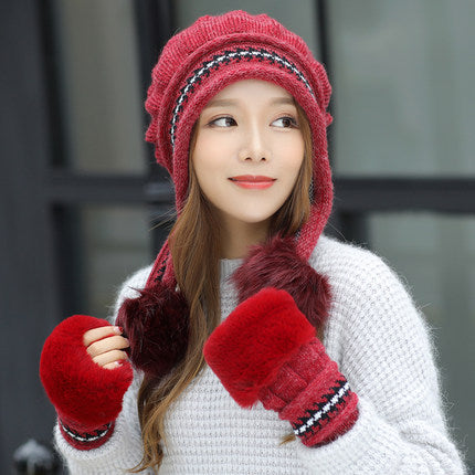 Cozy Knit Fleece-Feel Beanie With Ear Flaps & Pompom Warm Winter Hat For Women Perfect For Skiing & Outdoor Activities