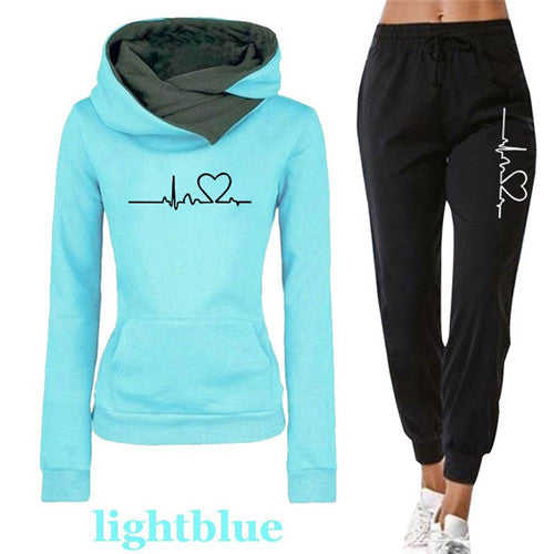 Women Tracksuit Pullovers Hoodies and Black Pants Autumn