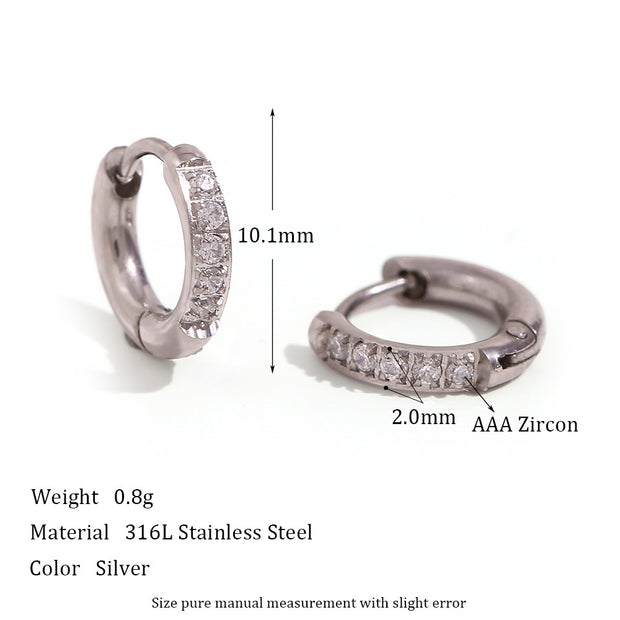 Women's Fashion Titanium Steel Rounded Edge Zircon Earrings