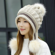 Cozy Knit Fleece-Feel Beanie With Ear Flaps & Pompom Warm Winter Hat For Women Perfect For Skiing & Outdoor Activities