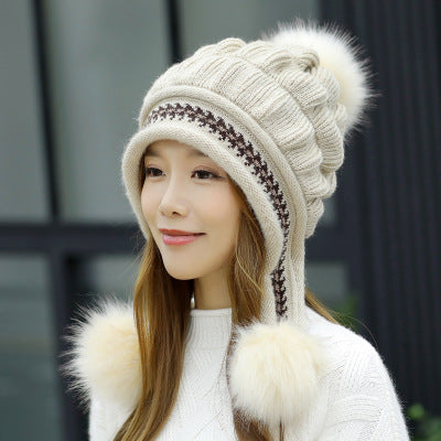 Cozy Knit Fleece-Feel Beanie With Ear Flaps & Pompom Warm Winter Hat For Women Perfect For Skiing & Outdoor Activities