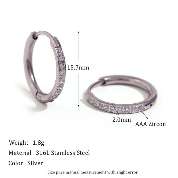 Women's Fashion Titanium Steel Rounded Edge Zircon Earrings