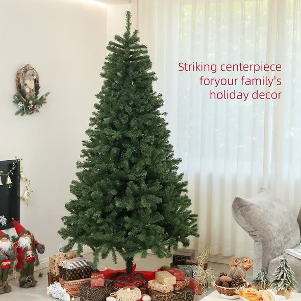 7.5ft Artificial Christmas Tree, Xmas Tree With 1346 Branch Tips, Auto Open, Holiday Decor With Steel Base For Home Office, Green