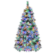 6FT Pre-Lit Spruce Snow Flocked Christmas Tree With Pine Cones, Artificial Xmas Tree With 403 Branch Tips,Mixed PE  PVC Branches, 250 Multi-Color LED Lights, 11 Flashing Modes, Holiday Decor