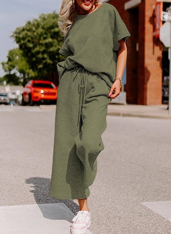 Solid Color Texture Casual Fashion Women's Wear Short-sleeved Trousers Two-piece Set