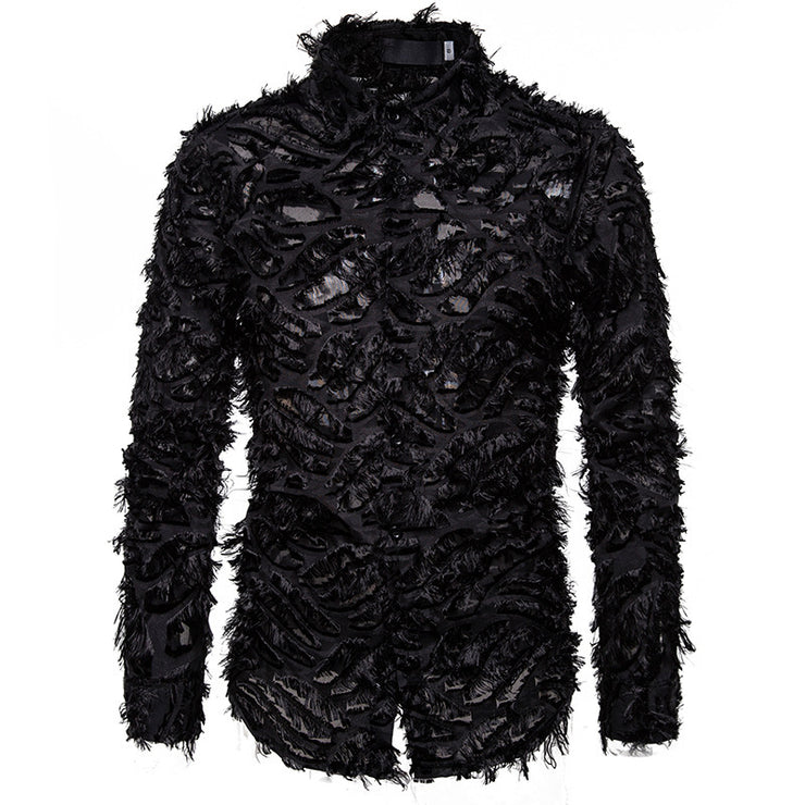 Feather tassel lapel shirt men