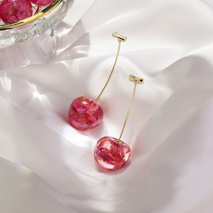 Cherry Long Dried Flower Earrings