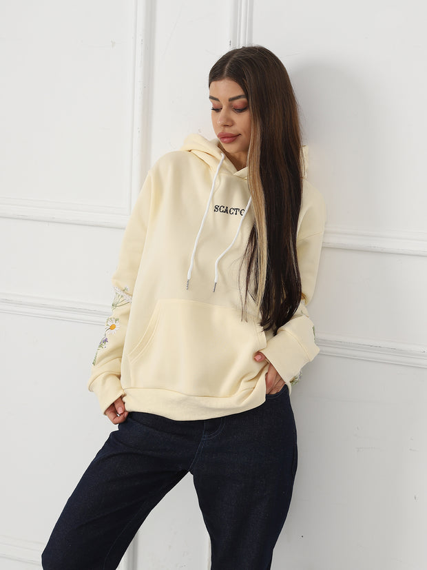 Women's Solid Color Floral Long Sleeved Sweatshirt