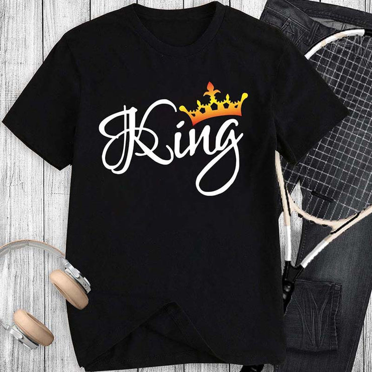 Crown Print Couple T Shirt Lovers Short Sleeve O Neck Loose Tshirt Fashion Woman Man Tee Shirt Tops Clothes