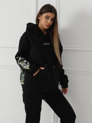 Women's Solid Color Floral Long Sleeved Sweatshirt