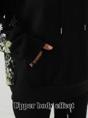 Women's Solid Color Floral Long Sleeved Sweatshirt