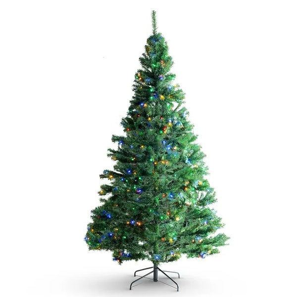 VEVOR Christmas Tree, 6.5ft Prelit Artificial Xmas Tree, Full Holiday Decor Tree With 450 Multi-Color LED Lights, 1227 Branch Tips, Metal Base For Home Party Office Decoration